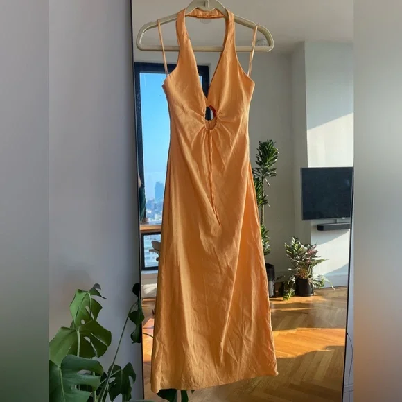 sachin and babi light blue dress Yellow Satin Long Backless Zara Dress main image 1